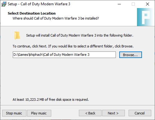 Chọn đường dẫn cài đặt Call of Duty Modern Warfare 3